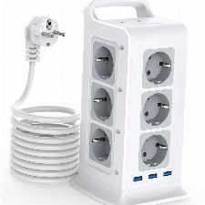 Mehrfachsteckdose Überspannungsschutz(3680W/16A), AUOPLUS 12 Fach Steckdosenleiste mit 3 USB,Mehrfachstecker mit 3M Extension Cord,Steckdosenturm mit Schalter,Verteilersteckdose für Zuhause,Büro,Weiß