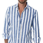 Meilicloth Hemd Herren Gestreiftes Langarm Baumwolle Leinenhemd Freizeithemd Buissness Sommerhemd Casual Regular Fit Himmelblau Weiß XL