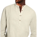 Meilicloth Hemd Herren Henley Shirt Baumwolle Frühling Sommer Langarm T-Shirts Freizeithemd Regular Fit Casual Beige L