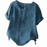 MeiLyviba Oberteile Leinenbluse Grosse Grössen Leinenoberteile Tshirt Kurzarm Übergröße Hemdbluse Leinen Bluse Damen Sommer T Shirt Pullover Tops Blumen Print Mode Lose Tunika Elegante Casual