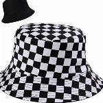 MengH-SHOP Fischerhüte Doppelseitig Reversibel Schwarz-weiß Karierter Druck Fischerhut Faltbarer Unisex Fishermütze für Wandern Camping Reisen Angeln (56-58cm)