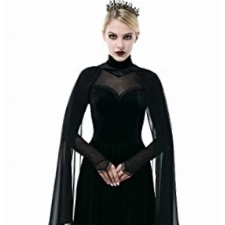 MEOWCOS Gothic Damen Punk Mittelalterkleid Rund Kragen Langes Kleid Langarm Samt Gothic Kleid mit Umhang Partykleid