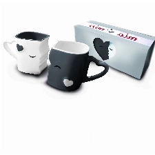 MIAMIO - Kaffeetassen/Küssende Tassen Set Geschenke für Frauen/Geschenke für Männer/Freund/Freundin zur Hochzeit/Weihnachten aus Keramik (Grau)