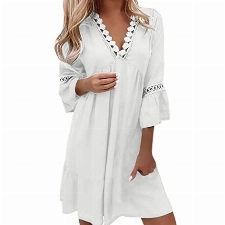 MICKURY Kleid Beerdigung abschluss Kleider cocktailkleider blau maxikleid Langarm Kleid blau rotes Sommerkleid bonprix Sommerkleider Tanzkleider Kleidung Damen dw Shop Kleider hängerchen(B-Weiß,XL)