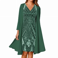 MICKURY Strandkleid,braunes Kleid,Abendkleider Sale,weiße Kleider,Kleid mit Stickerei,viviry Kleider,mittellange Kleider,Sommerkleid weiß Boho,Kleider mit Shorts(Grün-c,M)