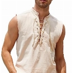 Migcaput Leinenhemd Herren Ärmelloses Mittelalter Kleidung LeinenShirt Mittelalter Tank Top Regular Fit Baumwolle Fischerhemden Strand T-Shirt M
