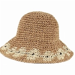 Milya Faltbarer Stroh Sonnenhut mit Breiter Krempe Geblümt Fischerhut Sommerhut Damenhut - Ideal für Urlaub am Strand, Khaki