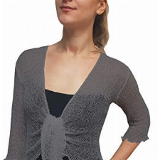 Mimosa Damen Crochet Strecken Fisch-Netz Boleroshrug Mutterschaft Krawatte an der Taille Cardigan (Einheitsgröße für DE 34-42, Dk Grey)