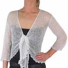 Mimosa Damen gehäkelter Bolero offener Cardigan Glitzer oder einfarbige super Dehnbare Spitzen-Fischnetz-Strickjacke Normal und Übergröße