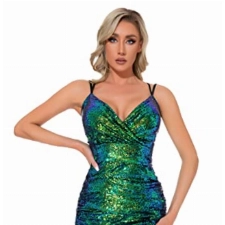 Minishion Damen Pailletten Abendkleider Kurz Sexy Party Formelle Kleider S001 Grün X-Large