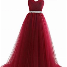 Misshow Ballkleid, lang, elegant, Vintage-Stil, schulterfrei, Pailletten, langes Kleid, schick, Abendkleid, bordeaux, 42