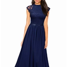 MIUSOL Abendkleid Lang Elegant Brautjungfer Chiffon Faltenrock Langes Kleid Bodenlang Kleid Navy Blau Gr.XL