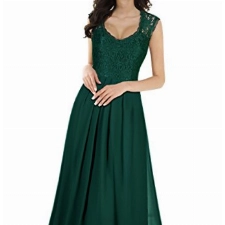 MIUSOL Damen Ärmellos V-Ausschnitt Spitzenkleid Brautjungfer Cocktailkleid Chiffon Faltenrock Langes Kleid Grün M