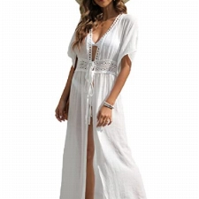 MIXIDON Damen Sommer Bikini Cover Up Maxi Strandkleid Boho Lang Leichte Strickjacke Beachwear Kimono Strand Cardigan, Weiß, Einheitsgröße