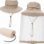 Mogokoyo Moskito Kopfnetz Hut Imkerhut Anti-Moskito Sonnenhut Fischerhut mit Mückennetz für Männer und Frauen Gesicht Schutz Hut für Outdoor Gartenarbeit Dschungel Angeln (Khaki)