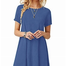 MOLERANI Damen Sommerkleider Casual T-Shirt Kurzarm Strandkleid Loose Swing Damen Kleid (2XL, Beja Blau)