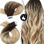 Moresoo Tape Extensions Echthaar Remy Haarverlängerung Echthaar Tapes 50 cm #2/27/613 Balayage Dunkelbraun bis Karamellblond mit Blond Unsichtbar Tape on Extensions Echthaar 20 Stück 50 Gramm