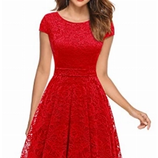 MuaDress 6008 Cocktailkleid Knielang Cape Ärmel Spitzen Brautjungfernkleid Floral Elegant Rot XL