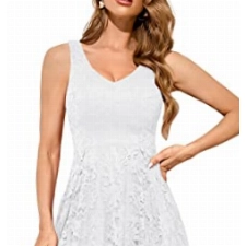 MuaDress 6666 Damen Cocktailkleid Spitzenkleid Brautjungferkleid V-Ausschnitt Festliche Abendkleider Elegant Vokuhila Hochzeit Ohne Arm Kleid Weiß 2XL