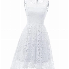 MuaDress Damen Brautkleid Standesamtkleid Abschlusskleid Vokuhila Kleid Jugendweihe Kleider Festliche Kleider für Damen Hochzeit Weiß S