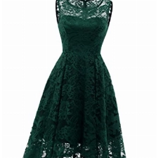 MuaDress Damen Cocktailkleider Spitzen Abendkleider Elegant Kleider Festlich Brautjungfernkleid für Hochzeitsgäste Knielang Grün L