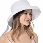 Muryobao Damen Sonnenhut Strohhut Sommer UV-Schutz Reise Faltbare Krempe Bucket Hat Vintage Cloche Strand Angelmütze, Weiss/opulenter Garten, Einheitsgröße