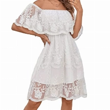 Muwodkdn Damen Floral Spitzenkleid kurz trägerloses Strandkleid Elegant Abendkleider Ballkleid Brautjungfer Kleid Festliche Kleid für Hochzeit Cocktailkleid （Weiß,M）