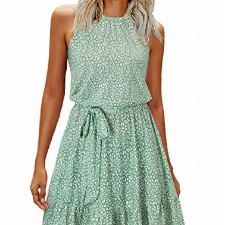 Newshows Sommerkleid Damen Knielang Elegant Kleid Neckholder Sommer Ärmellos Freizeitkleider mit Taschen(Floral-8, Mittel)