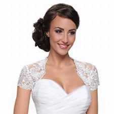 Nina Brautmoden Braut Bolero Kurzarm aus Tuell Spitze - E72 (S, Ivory/Champagner)