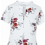 Ninedaily Damen Sommer Tops Kurzarm Casual Bluse Reißverschluss Blumen Tunika Shirts, A-weiß, X-Groß