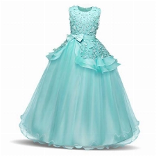 NNJXD Mädchen Ärmellos Stickerei Prinzessin Festzug Kleider Abschlussball Ballkleid Größe(130) 6-7 Jahre 354 Grün-A