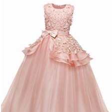 NNJXD Mädchen Ärmellos Stickerei Prinzessin Festzug Kleider Abschlussball Ballkleid Größe(150) 10-11 Jahre 354 Rosa-A
