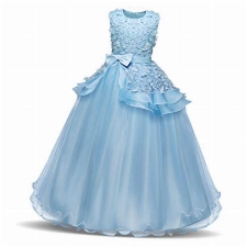 NNJXD Mädchen Ärmellos Stickerei Prinzessin Festzug Kleider Abschlussball Ballkleid Größe(160) 12-13 Jahre 354 Blau-A