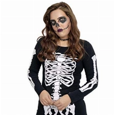 NOROZE Damen Halloween Kleid Im dunklen Skelett leuchten Oberteil Knochen Lustig Kostüm Party Tunika Tee (44-46, Skelett Schwarz)