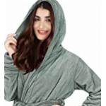 NY Threads Bademantel Damen Kapuze, Weicher Flauschig Fleece, Morgenmantel Damen (Stahlgrau, L)