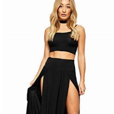 OgLuxe Damen-Maxirock mit zweiseitigem Schlitz, lang, Basis-Garderobe, Größen 37–50, schwarz, 40-42