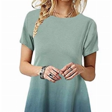 OMZIN Damen Strandmode Rundhals mit Farbverlauf Strandkleid Lässiges Sexy Strandkleider Partykleid Kurzarm Minikleid Casual Kleid Lockeres Kleid Damen Sommer Bekleidung Armeegrün S