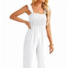 Onfettic Jumpsuit Damen Elegant Ärmellos Playsuit Sommer Casual Lose Overalls Romper (Weiß,M)