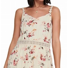 ONLY Damen Kleid Karmen Anne Träger-Kleid mit Blumen-Muster 15177478 Creme brûlée: Rose Flower 38