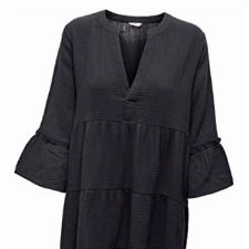 ONLY Damen Kurzes Volant Kleid 3/4 Arm Peplon Knielang Splitneck V-Ausschnitt Knielang ONLTHYRA, Farben:Anthrazit, Größe:M