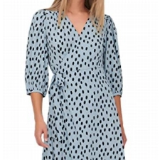 ONLY Damen Midi Wickel Kleid ONLOlivia Wrap 3/4-Ärmel, Knielang mit Alloverprint 15253350 Blue Fog: Uneven dot S