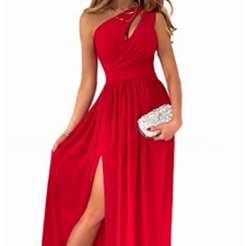 Onsoyours Abendkleid Damen Elegante Maxi Langes Kleid mit Schlitz Ballkleider Ärmellos Maxikleid Strandkleid Partykleid Cocktailkleid Festlich Kleid A Rot M