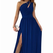 Onsoyours Damen Abendkleid mit Schlitz Eine Schulter Schlitz Ballkleider Sexy Partykleid Einfarbig Elegant Cocktailkleider Ballkleid Partykleid Maxikleid A Marine S
