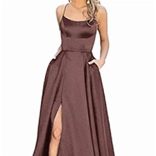 Onsoyours Damen Elegant V Ausschnitt A Linie Spitzenkleid Mit Kurzarm Lang Chiffon Übergröße Brautjungfer Kleider Chiffon Faltenrock Langes Kleid B Braun XS