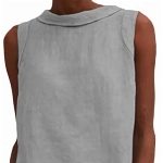 Onsoyours Damen Tops Tshirt Damen Einfache Mode Bluse Damen Leinen Shirt Elegant ärmellose T-Shirt Casual Rundhals Sommer Shirts Top A Dunkelgrau L