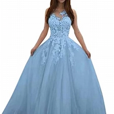 Onsoyours Hochzeitskleider Damen Lang Brautkleid Elegant Spitze Brautmode RüCkenfrei Abiball Prinzessin Kleider Abendkleider Elegant FüR Hochzeit A Blau M
