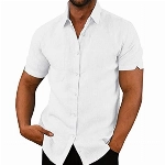 Onsoyours Leinenhemd Herren Kurzarm Einfarbig Sommerhemd Regular Fit Freizeithemd Businesshemd Leinenshirt Sommer Weiß 4XL