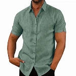 Onsoyours Leinenhemd Herren Kurzarm Einfarbig Sommerhemd Regular Fit Freizeithemd Businesshemd Leinenshirt Sommer Dunkelgrün XXL