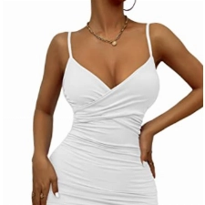 ORANDESIGNE Minikleid Damen Sexy Eng Kurz Bodycon Kleider Elegant Trägerkleid Casual Sommerkleid Bleistift Strandkleid Einfarbig Freizeitkleider Spaghettiträger Kleid C Weiß L