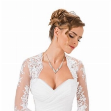 OssaFashion Damen Hochzeit Top Spitzen-Jacke für die Braut Spitzen Bolero Bolerojäckchen Jacke 3/4 Langer Ärmel